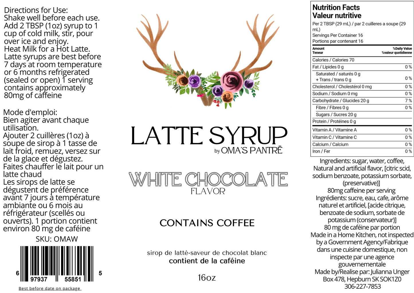 White Chocolate Latte Syrup
